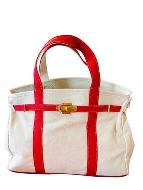 BELLA MAISON Canvas Tote Bag with Red Trim - Stylish Everyday Handbag